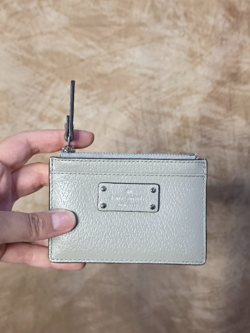 Kate Spade Leather Card Holder Wallet – Light Gray Zip Top